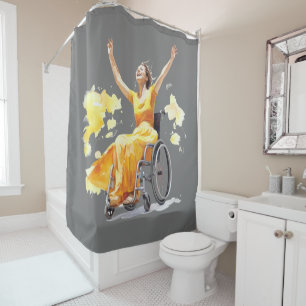 Rideaux De Douche Une femme en fauteuil roulant danse joyeusement