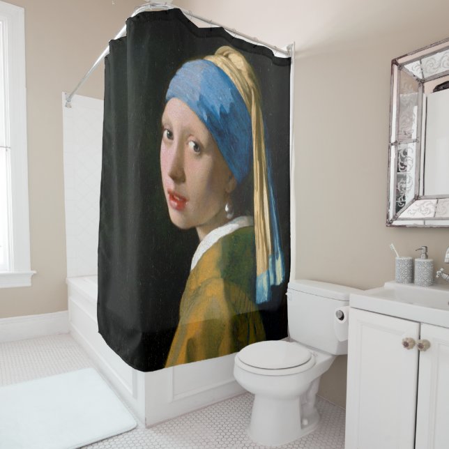 Rideaux De Douche Une fille avec une perle, Johannes Vermeer (En situation)