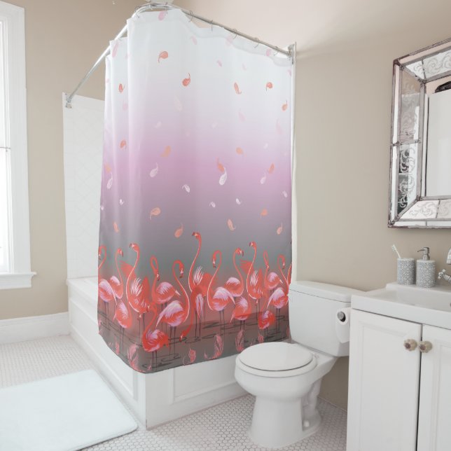 Rideaux De Douche Une flamboyante des Flamants roses (En situation)