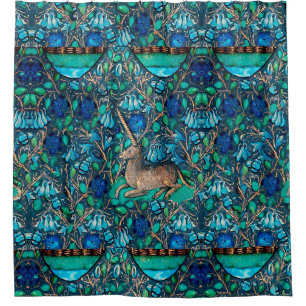 Rideaux De Douche UNICORN PARMI LES FLEURS BLEUES Aqua Blue Green Fl