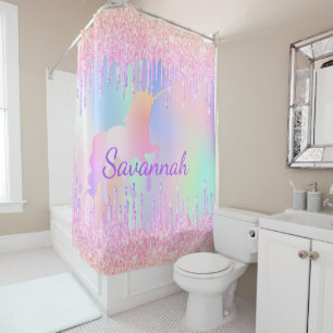 Rideaux De Douche Unicorn rose parties scintillant gouttes nom fille
