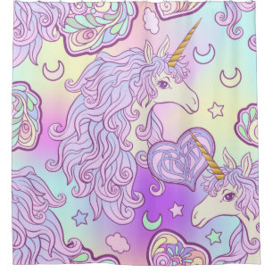 Rideaux De Douche Unicorne à crinière multicolore, arc-en-ciel papil
