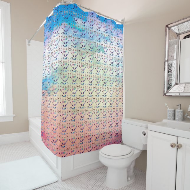 Rideaux De Douche Unicorne artistique Abstraite (En situation)