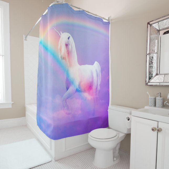 Rideaux De Douche Unicorne et Rainbow (En situation)