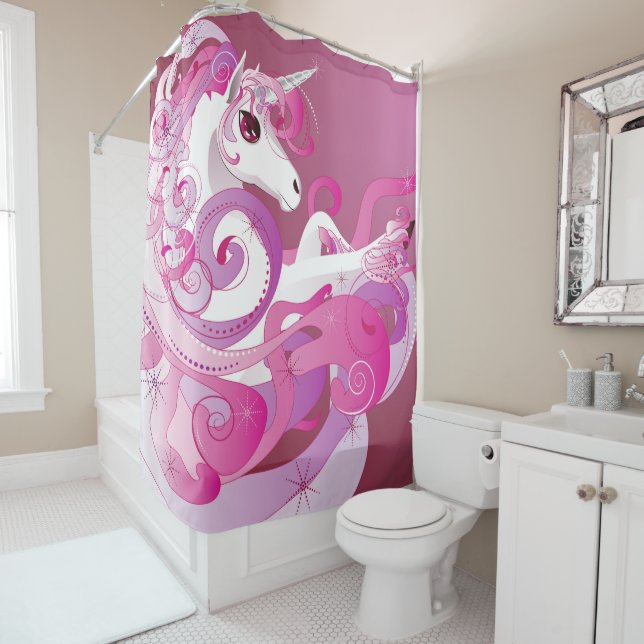 Rideaux De Douche Unicorne rose chaud (En situation)