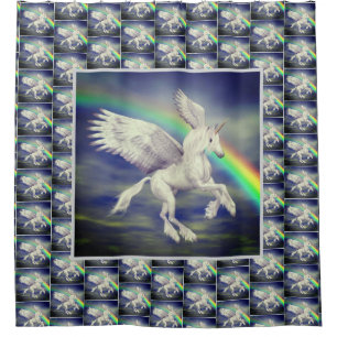 Rideaux De Douche Unicorne volant au-dessus de Rainbow Animal Art