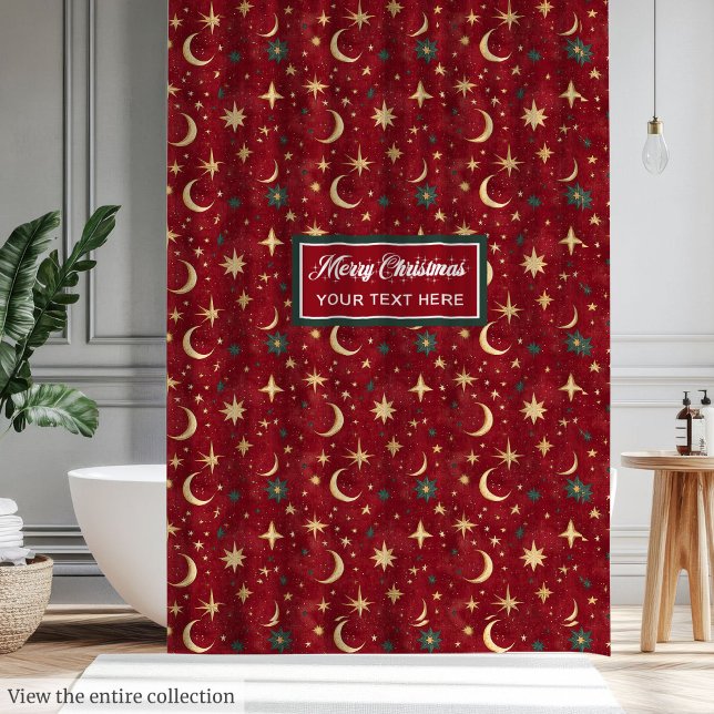 Rideaux De Douche Unique Festive Deep Red Christmas Sky Gold Stars (Unique Festive Deep Red Christmas Sky Gold Stars Shower Curtain)