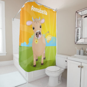 Rideaux De Douche Vache de jersey heureuse et mignonne et dessin ani