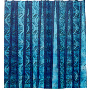 Rideaux De Douche Vague Rétro Bleu Motif Unique Frais