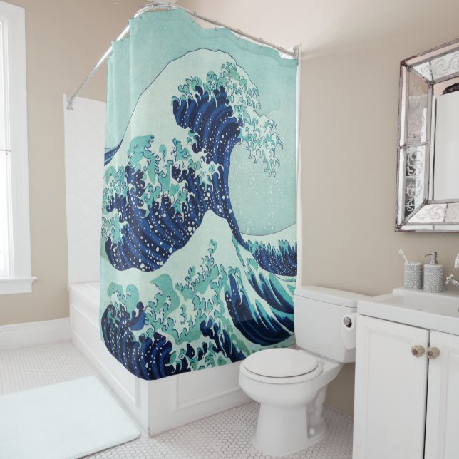 Rideaux De Douche Vagues bleues Hokusai (En situation)