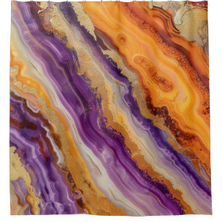 Rideaux De Douche Vagues de Paillettes d'Or Agate Orange Violet Luxe