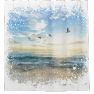 Rideaux De Douche *~* Vagues de plage Sunset Sunrise Sunset AR7
