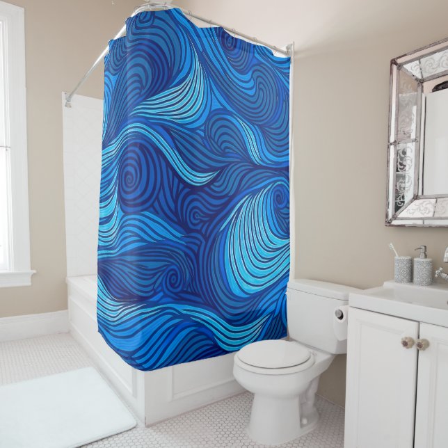 Rideaux De Douche Vagues d'eau bleu turquoise Abstraite | (En situation)