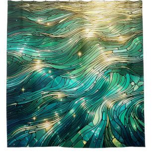 Rideaux De Douche "Vagues illuminées - Art océanique vibrant"