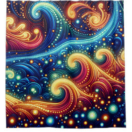 Rideaux De Douche "Vagues lunaires - Art océanique vibrant"