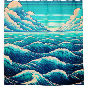 Rideaux De Douche "Vagues lunaires : Harmonie océanique"