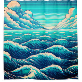 Rideaux De Douche "Vagues lunaires : Harmonie océanique"
