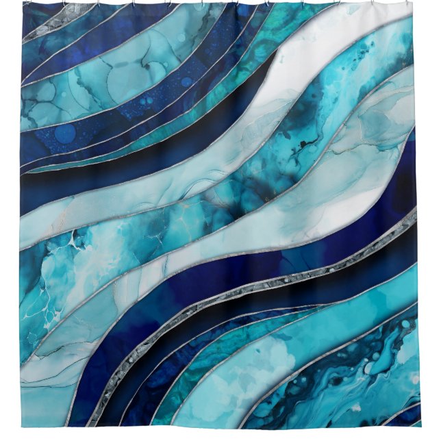 Rideaux De Douche Vagues - Mixte Media Blue Abstrait (Devant)