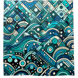 Rideaux De Douche "Vagues Océaniques Art Déco"