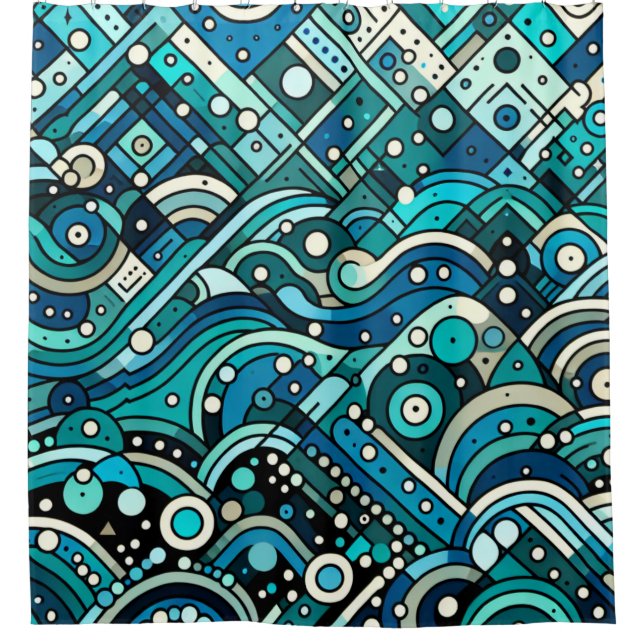 Rideaux De Douche "Vagues Océaniques Art Déco" (Devant)