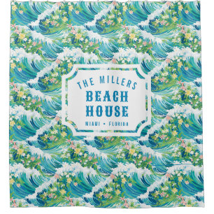Rideaux De Douche Vagues océaniques Preppy   Maison de plage