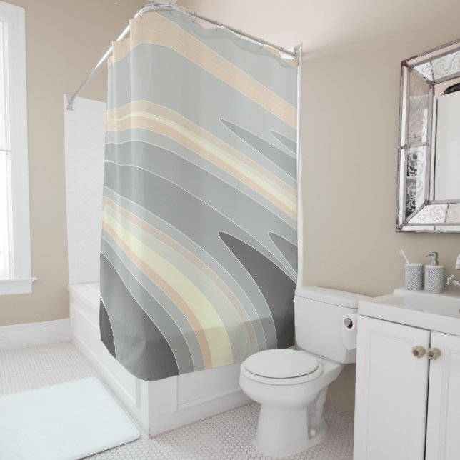 Rideaux De Douche vagues rose gris jaune (En situation)
