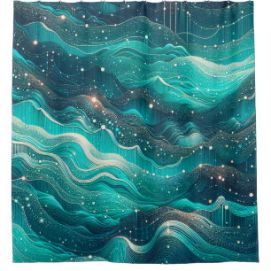 Rideaux De Douche "Vagues Turquoises et bleues Abstraites"