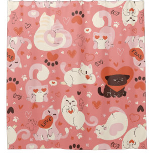Rideaux De Douche valentines chat coeur mignonnes pattes whimsical a