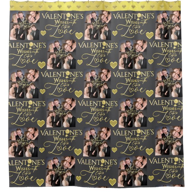 Rideaux De Douche Valentine's Day Elegant Gold Photo Collage  (Devant)