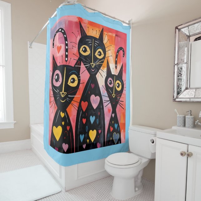 Rideaux De Douche Valentine's Day Shower Curtain, Cats Hearts (En situation)