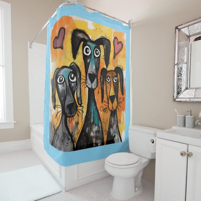 Rideaux De Douche Valentine's Day Shower Curtain, Dog Red Hearts (En situation)