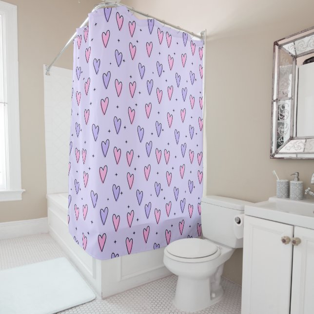 Rideaux De Douche Valentine's Day Shower Curtain, Pink Purple Hearts (En situation)