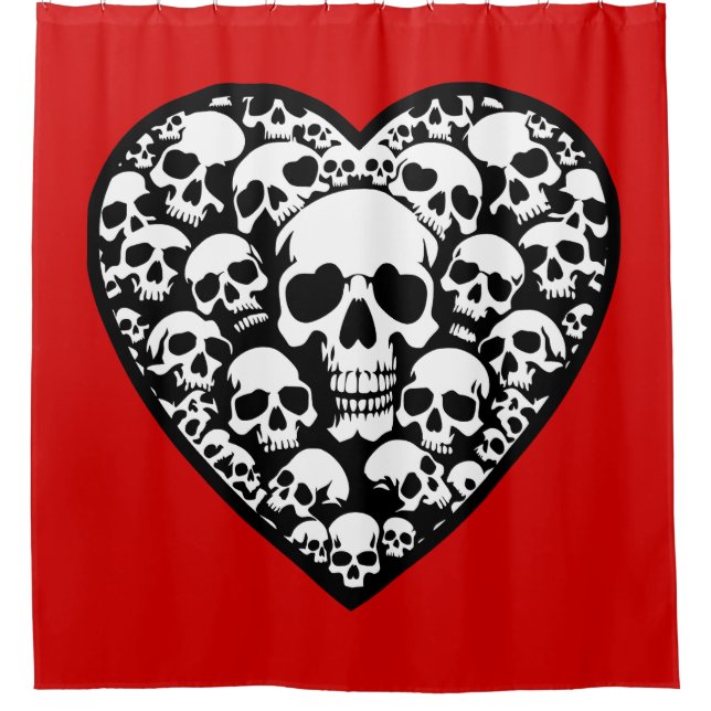 Rideaux De Douche valentines gothiques crâne de coeur noir (Devant)