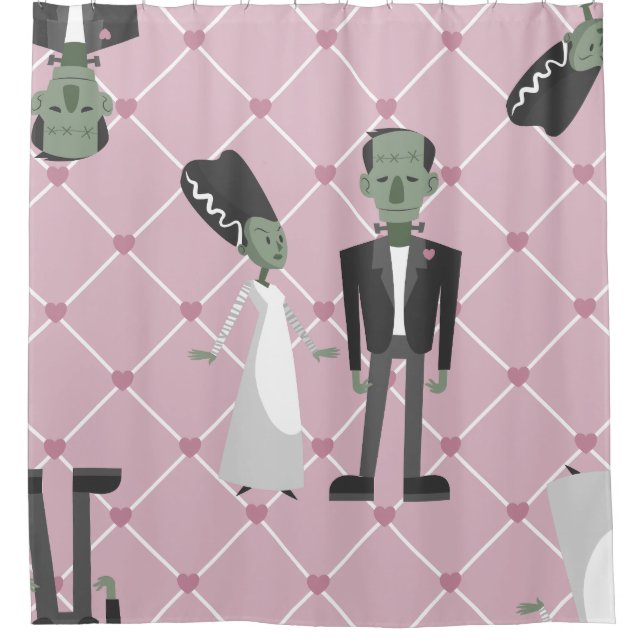 Rideaux De Douche valentines mariée frankenstein monster coeurs rose (Devant)