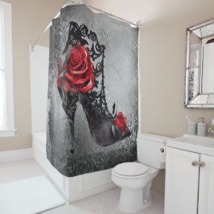 Rideaux De Douche Vampy Grunge Bootie   Gothique Red Rose Stiletto