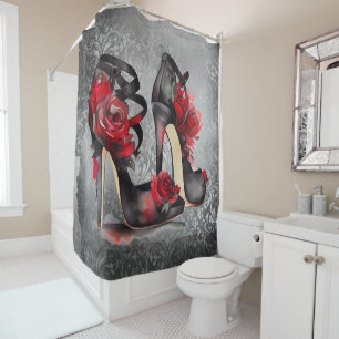 Rideaux De Douche Vampy Strappy Stilettos Roses rouges talons sur
