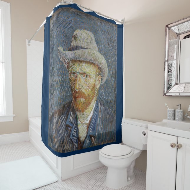 Rideaux De Douche Van Gogh Autoportrait Gris Sens Casquette Peinture (En situation)