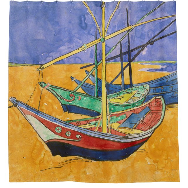 Rideaux De Douche Van Gogh Bateaux Plage impressionniste (Devant)