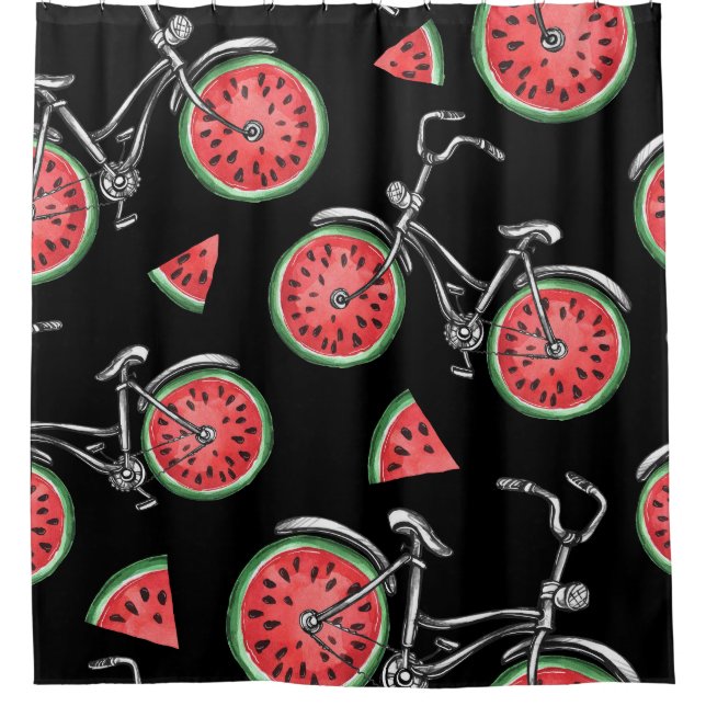 Rideaux De Douche Vélos à roue de pastèque, motif d'été. (Devant)