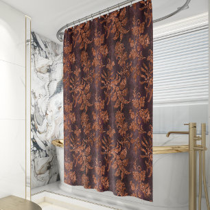 Rideaux De Douche Velours Faux Vintage Botanique Bourgogne Rouille