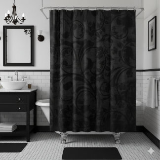 Rideaux De Douche Velvet Floral Moderne Noir