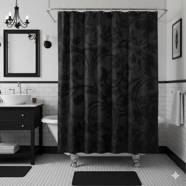 Rideaux De Douche Velvet Floral Moderne Noir (Créateur téléchargé)