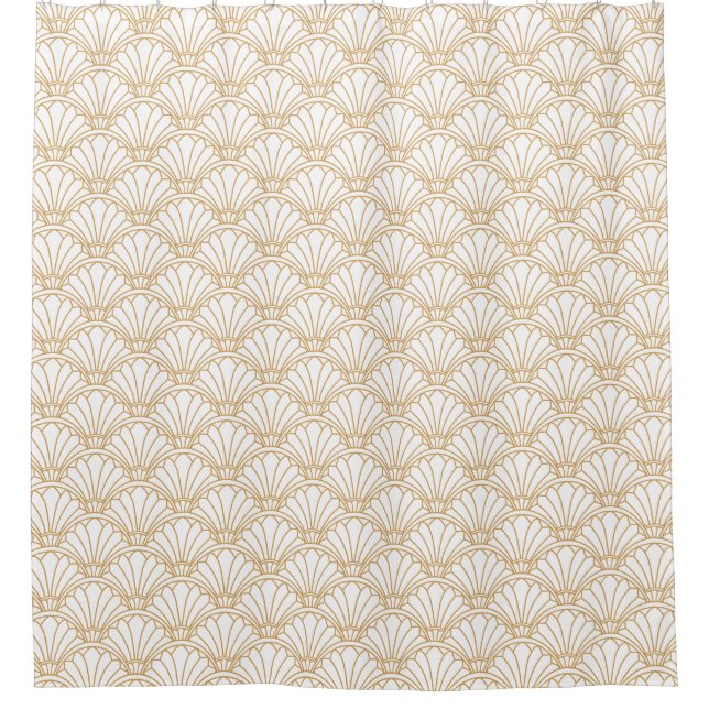 Rideaux De Douche Ventilateur Art déco blanc et or Motif (Devant)