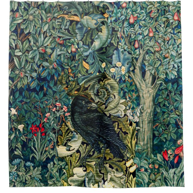 RIDEAUX DE DOUCHE VERDURE, ANIMAUX FORESTIERS, RAVÉS EN FLORAL VERT (Devant)