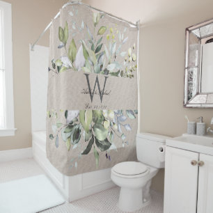 Rideaux De Douche Verdure naturelle Neutre Monogramme Mariage Gardie
