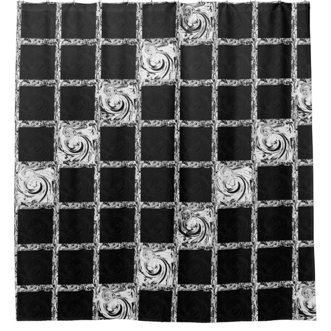 Rideaux De Douche vérifier le motif noir blanc (Devant)