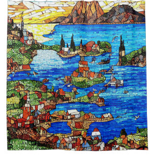 Rideaux De Douche Verre de mosaïque de la mer Méditerranée