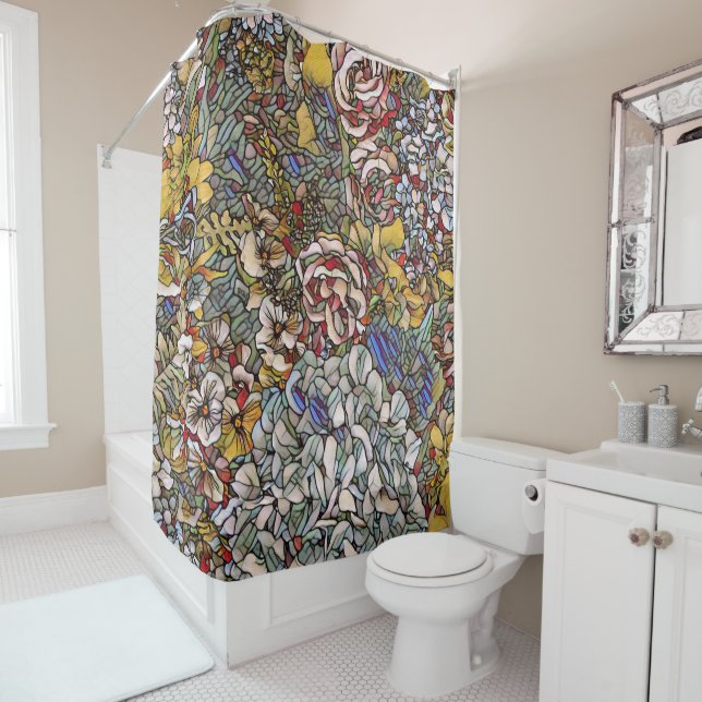 Rideaux De Douche Verre verni Botanique Floral (En situation)