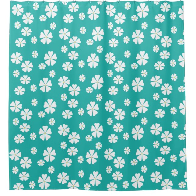 Rideaux De Douche Vert clair de mer avec fleurs blanches (Devant)