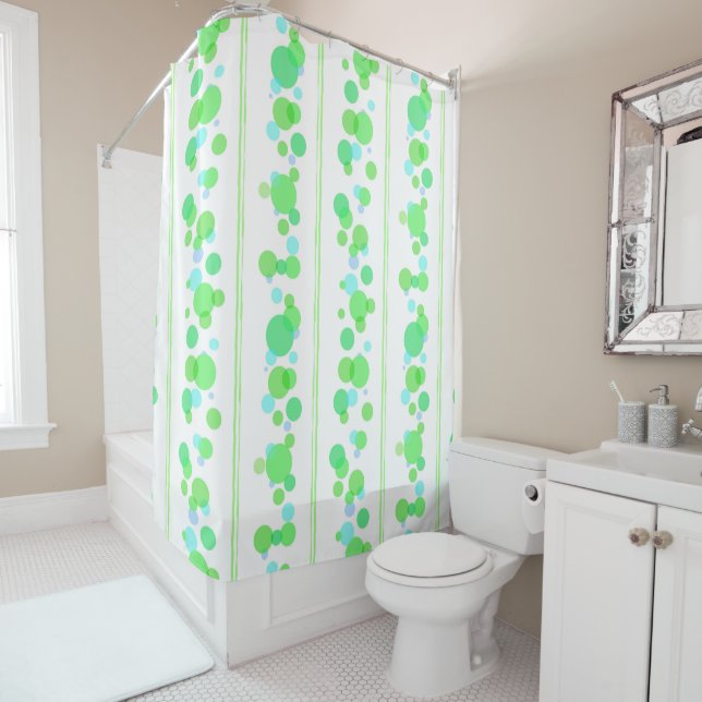 Rideaux De Douche Vert de chaux, Aqua et bulles bleues (En situation)